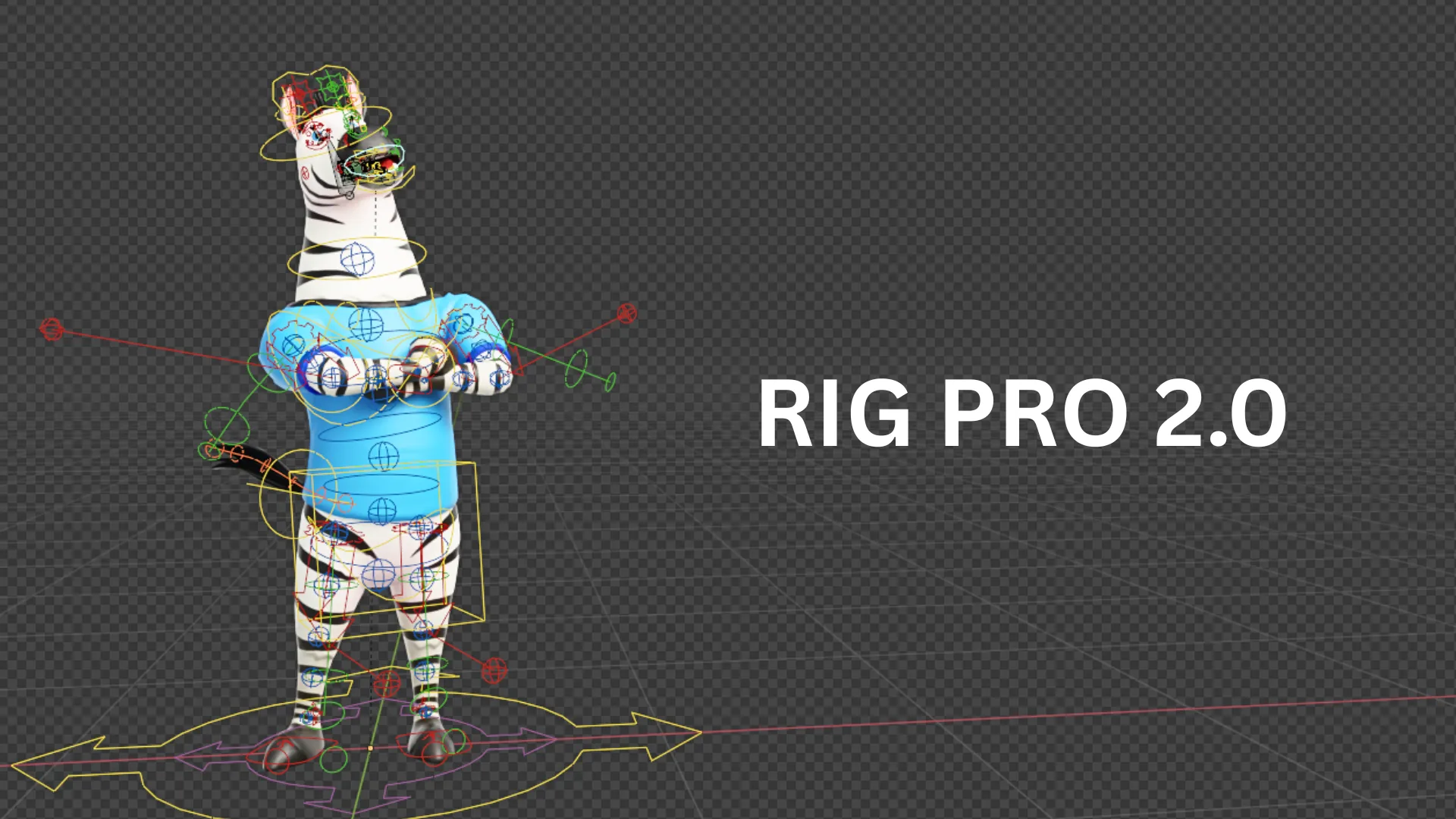 Autorig 2.0 rigging system with professional rig controls for zebra mascot
